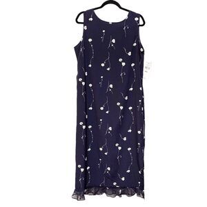 Norton McNaughton Maxi Dress Sz PXL Navy White Floral Sleeveless Ruffle Hem